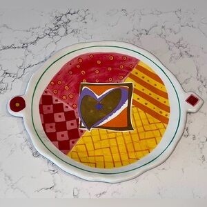 Department 56 HEART Platter 11" Handles, Gold Heart, Colorful Shapes, Valentines